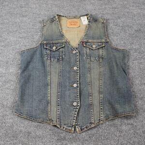 Vintage Levis Vest Womens XL Denim Blue Button Front Sleeveless Trucker Western
